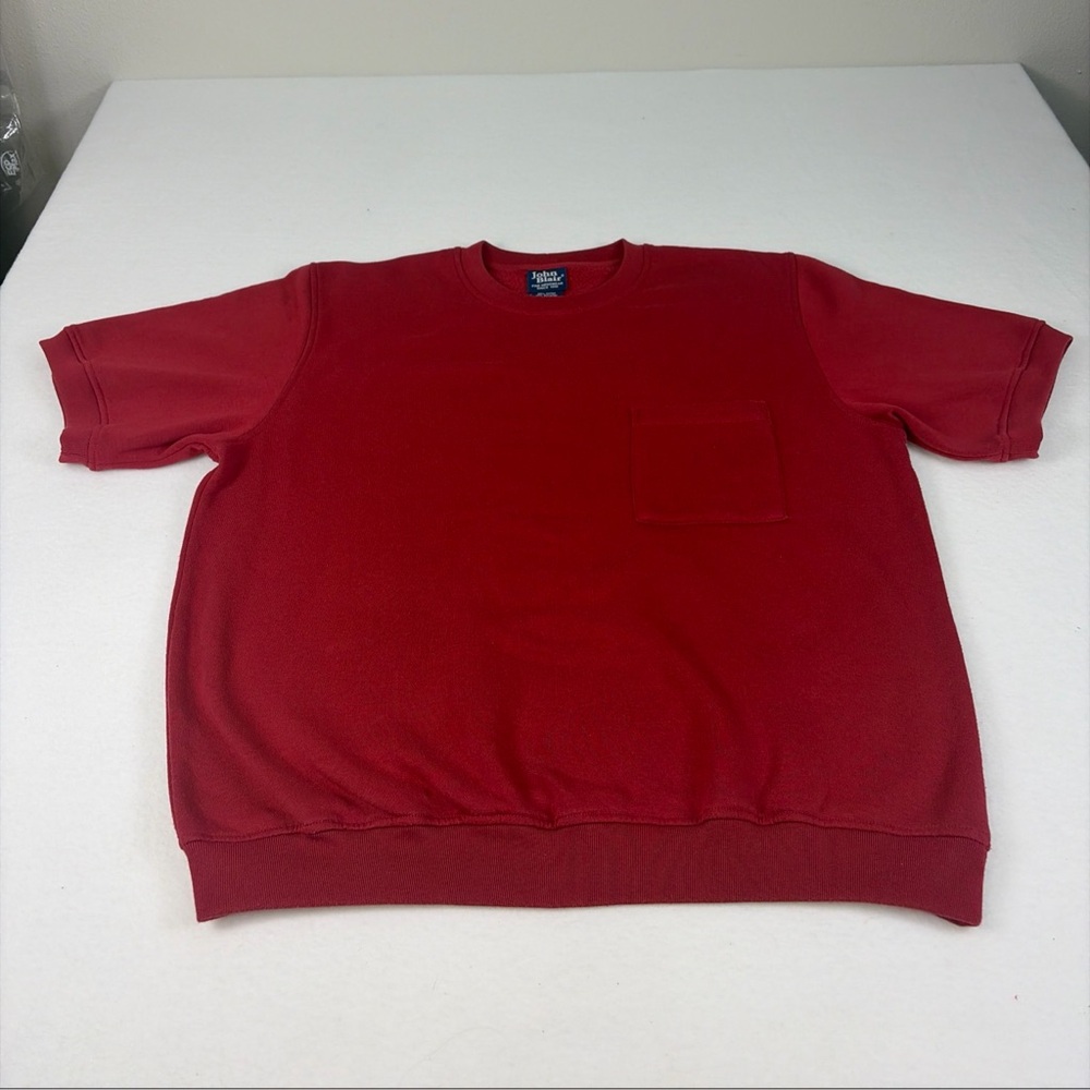Vintage John Blair Pocket Red Sweatshirt Short Sleeve Men's Size Large L